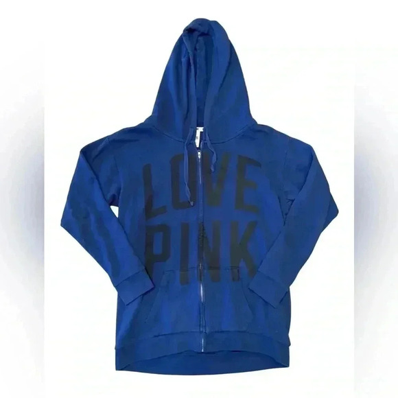 PINK Victoria’s Secret Blue Black Full Zip Oversized  Hoodie Size Small - Picture 1 of 5